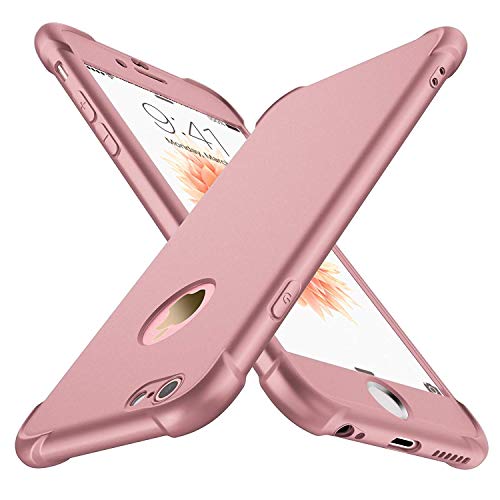 ORETECH Funda iPhone 6 Plus/6s Plus, con [2X Protector de Pantalla de Vidrio Templado 360 Carcasa iPhone 6/6s Plus Case Silicona Ligera Delgado PC + TPU Bumper Rubber Caso para iPhone 6 Plus-Oro Rosa