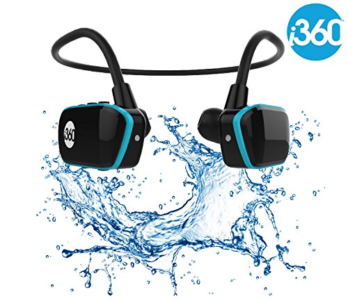 Reproductor MP3 impermeable, de la marca i360, color negro y azul