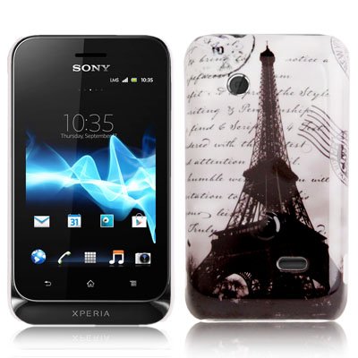 Rocina - Carcasa rígida para Sony Xperia Miro St21i, diseño de Torre Eiffel, color blanco y negro