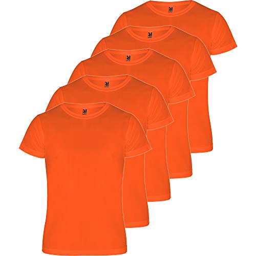 ROLY Camiseta Hombre (Pack 5) Deporte | Camiseta Técnica para Fitness o Running | Transpirable (Naranja, XXXL)