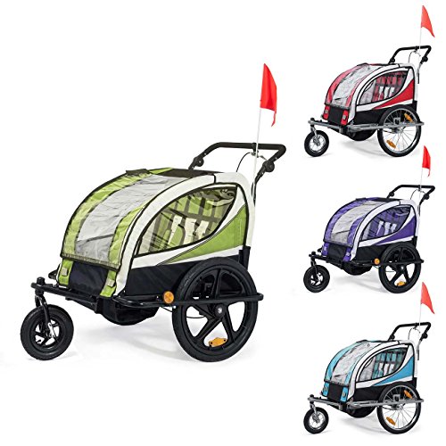 SAMAX Remolque de Bicicleta para Niños 360° girable Kit de Footing Transportín Silla Cochecito Carro Suspensíon Infantil Carro en Verde - Silver Frame