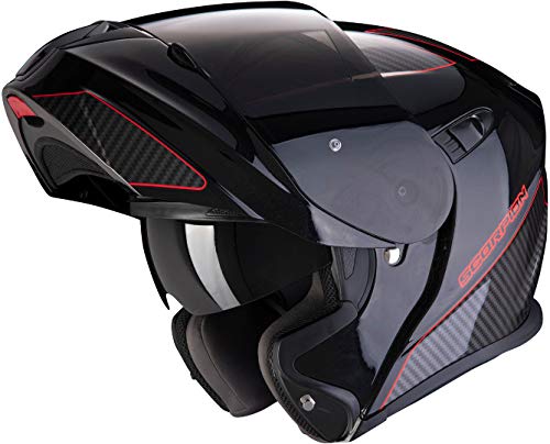 Scorpion Casco de moto EXO-920 FLUX Metallic Black-Red, Negro/Rojo, M