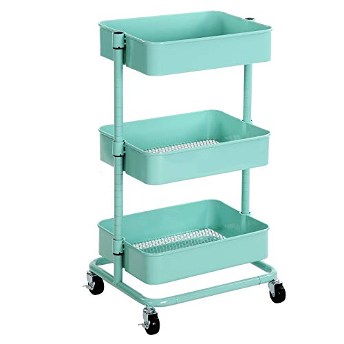 SONGMICS Carro de Almacenamiento de 3 Niveles, Estantería con Ruedas, con Estantes Ajustables en Altura, con 2 Frenos, Montaje Sencillo, para Baño, Cocina, Oficina, Verde Menta BSC60M SONGMICS Carro de Almacenamiento de 3 Niveles, Estantería con Ruedas, con Estantes Ajustables en Altura, con 2 Frenos, Montaje Sencillo, para Baño, Cocina, Oficina, Verde Menta BSC60M