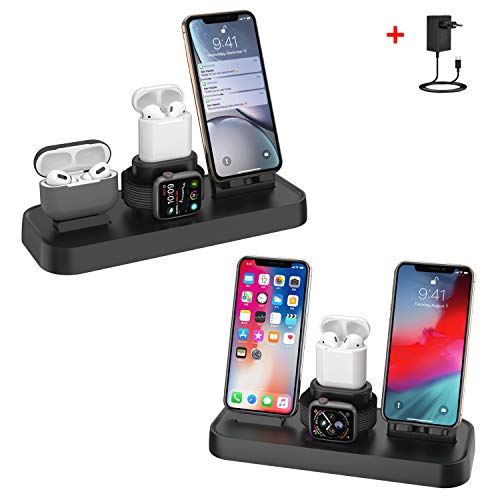 Soporte de Carga para Apple Watch, Estación de Carga Rápida Qi Inalámbrica 4 en 1 Soportes de Carga de para Phone X XS MAX 8 Plus y Teléfonos Qi-Enabled AirPods e iWatch Series 4/3/2/1