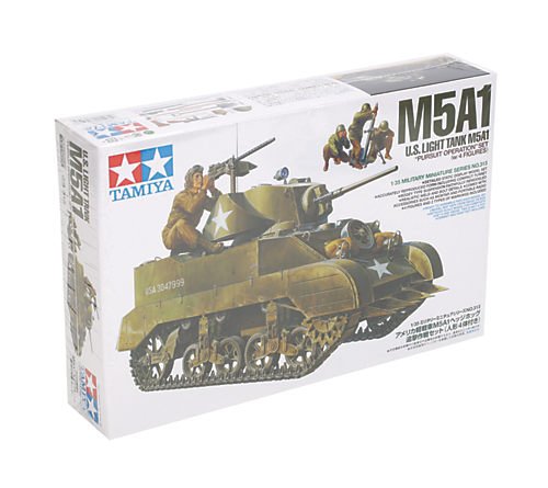 Tamiya 300035313 WWII US M5A1 Leicht Panzer - Tanque de la 2 Guerra Mundial en Miniatura con mortero y 4 Figuras (Escala 1:35)