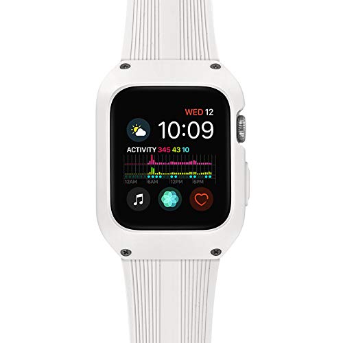 Tasikar Compatible con Correa Apple Watch 42mm con Funda Protectora Resistente Correa de Silicona Compatible con Apple Watch Series 3 Series 2 Series 1 (Blanco Lechoso)