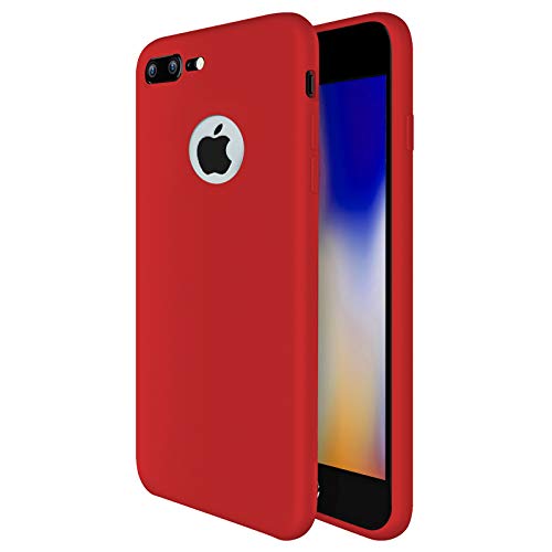TBOC Funda para Apple iPhone 8 Plus [5.5"] - Carcasa Rígida [Roja] Silicona Líquida Premium [Tacto Suave] Forro Interior Microfibra [Protege la Cámara] Resistente Suciedad Huellas y Arañazos