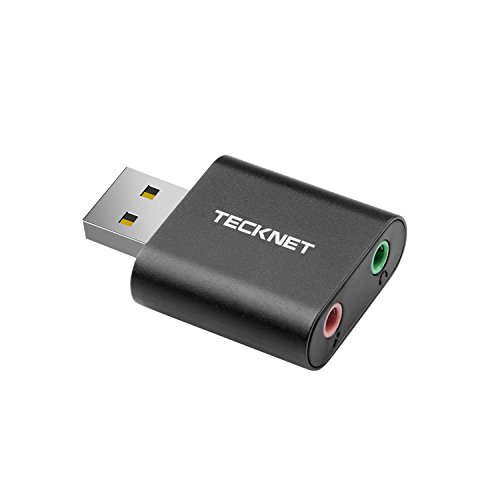TECKNET Tarjeta de Sonido USB, Tarjeta de Sonido Externa Audio y Microfono 3.5mm para su Ordenador o Laptop Conecta Altavoces estéreo, Auriculares y micrófono (Black)
