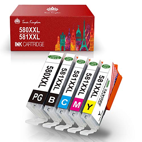 Toner Kingdom Reemplazo de cartuchos de tinta compatibles para Canon PGI-580XXL CLI-581XXL para Canon Pixma TS6150 TS6151 TS6250 TS6251 TS6351 TS705 TS8150 TS8250 TS8251 TS8252 TR8550 (paquete de 5)