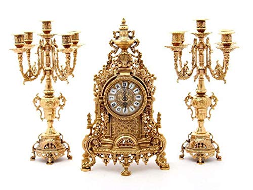 Tríada Reloj barroco latón pulido con Candelabri Francesa de 30