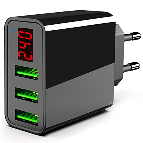 TTMOW Cargador USB de Pared con Pantalla LCD Visualización, Corriente Máxima De 2,4A por Cada Puerto (5V/3A), Compatible con Más Teléfonos Inteligentes (Negro) TTMOW Cargador USB de Pared con Pantalla LCD Visualización, Corriente Máxima De 2,4A por Cada Puerto (5V/3A), Compatible con Más Teléfonos Inteligentes (Negro)