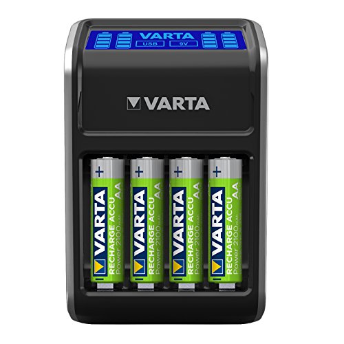 VARTA 57675 - Cargador de pilas LCD, AA y AAA, NiMH, 9 V, 4 Ranuras