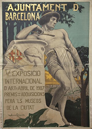 Vintage de viaje ESPAÑA para el Barcelona V Exposicio Internacional d 'Art. Abril de 1907 250 gsm brillante Art Tarjeta A3 reproducción de póster