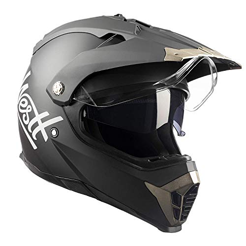 Westt Cross Casco De Moto Motocross Integral con Doble Visera - Negro Mate - Motocicleta Scooter Unisex - Certificado ECE, M