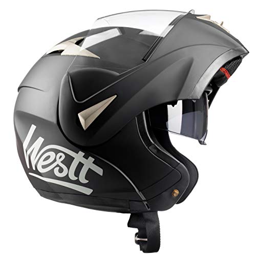 Westt Torque - Casco De Moto Modular Integral Negro Mate con Doble Visera - Motocicleta Scooter - Certificado ECE Westt Torque - Casco De Moto Modular Integral Negro Mate con Doble Visera - Motocicleta Scooter - Certificado ECE
