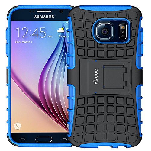 ykooe Funda para Galaxy S6, Samsung S6 Teléfono Híbrida de Doble Capa con Soporte Carcasa para Samsung Galaxy S6 (Azul)