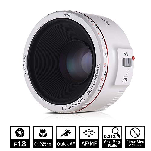 YONGNUO YN50MM F1.8 II AF/MF 0.35M Distancia de Enfoque Estándar Prime Lens White para Canon DSLR Camera + NAMVO Diffuser YONGNUO YN50MM F1.8 II AF/MF 0.35M Distancia de Enfoque Estándar Prime Lens White para Canon DSLR Camera + NAMVO Diffuser