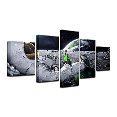 Yoplll Decoración Moderna Casa Dormitorio Pared 5 Piezas Impresión Hd Cartel De Lienzo Cuadros Pinturas Modulares Arte Bebidas Astronautas(Enmarcado)