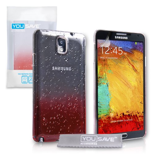 Yousave Accessories® Carcasa rígida para Samsung Galaxy Note 3, diseño de Gotas de Lluvia, Color Rojo y Transparente
