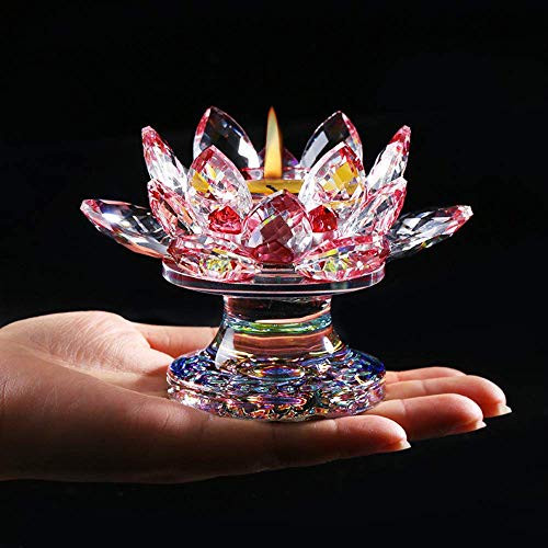ZAAQ Figurilla Regalos Adornos Decorativas para La Casa Flor de Loto de Cristal Figurita Jardín en Miniatura Adornos Fengshui Candelabro Budista Moderno