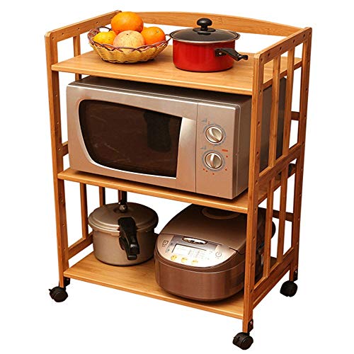 ZDAMN Estante de cocina para horno de microondas, carrito de 3 niveles con ruedas y almacenamiento para sala de estar, madera, natural, 55X88X38CM