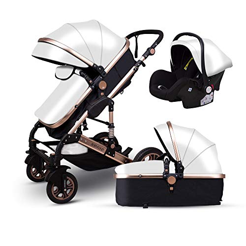 Znesd Bebé 3 en 1 carro de bebé con convertible assinet reversible e IMPACTO, Almacenamiento extra-grande, su durabilidad, diseño plegable compacto (Color : White)