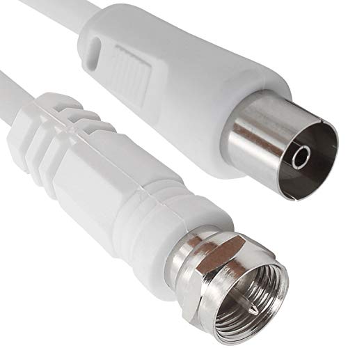 1aTTack 7118308 - Cable de conexión coaxial y satélite (Conector F Macho a Conector coaxial Hembra, 2,5 m), Color Blanco