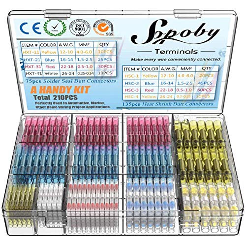 210pcs Encogimiento del Calor de Conectores de Cable, Geepro Solder Seal Cabeza de Crimpado Eléctrica Conectores Impermeables Kit