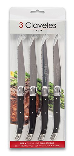 3 Claveles - Set de 4 cuchillos Chuleteros Bistro, Mango ABS Ergonomico, Acero Inoxidable - (11,5cm - 4,5")