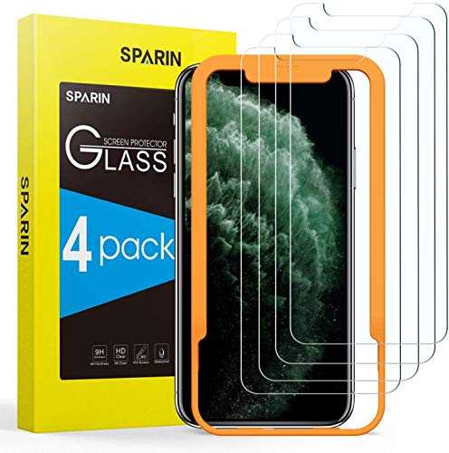 [4-Pack] SPARIN Protector Pantalla iPhone 11 Pro/XS/X, Cristal Templado iPhone 11 Pro/XS/X, Vidrio Templado con [Sin Cobertura Toda Pantalla] [9H Dureza] [Alta Definicion]