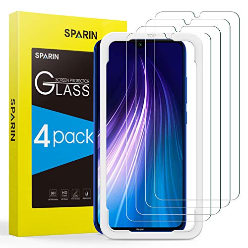 [4-Pack] SPARIN Protector Pantalla Redmi Note 7/Note 8, Cristal Templado Redmi Note 7/Note 8, Vidrio Templado con [Sin Cobertura Toda Pantalla] [Alta Definición] [9H Dureza] [Anti-Huella]