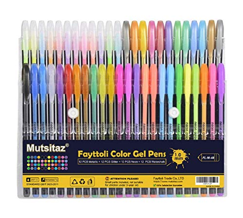 48 Colores Bolígrafos de Gel para colorear adultos - Incluye purpurina, metálico, neón y clásicos - Para scrapbooking, colorear, dibujar y artesanal by Mutsitaz