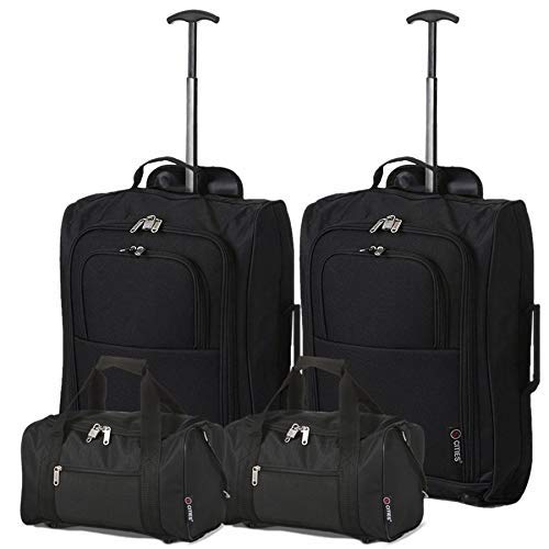 5 Cities - Ryanair Cabin Approved Main & Second Hand Luggage - Carry On Both Equipaje de mano, 54 cm, 42 liters, Negro (Black), conjunto de 2 trolley y 2 bolsas (total: 4) 5 Cities - Ryanair Cabin Approved Main & Second Hand Luggage - Carry On Both Equipaje de mano, 54 cm, 42 liters, Negro (Black), conjunto de 2 trolley y 2 bolsas (total: 4)