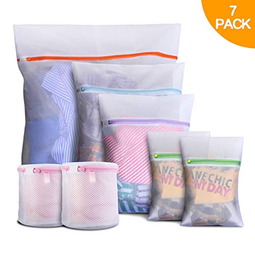 7PCS Bolsa de Lavadora Malla, Bolsa de Lavandería Cremallera, Bolsas para Colada:1 Extra Grande &1 Grande& 1 Mediana & 2 Pequeñas & 2 Cilíndricas