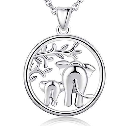 AEONSLOVE Collar de Plata de Ley 925 con Colgante de Elefante de la Suerte Amor Familiar, Collar con Madre y Bebé Elefante, 46 cm, Joyas para Mamá
