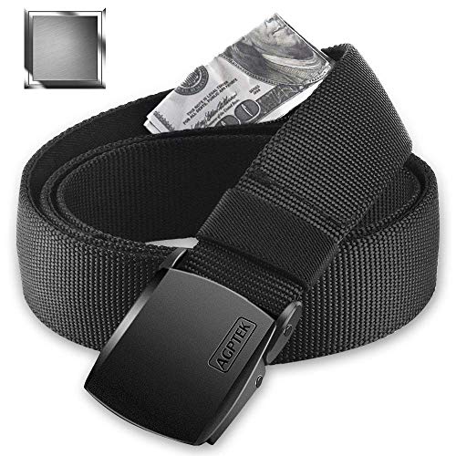 AGPTEK Cinturón de Viaje Antirrobo con Bolsillo Secreto, Hebilla de Metal y Cremallera Interior para Hombre, Negro