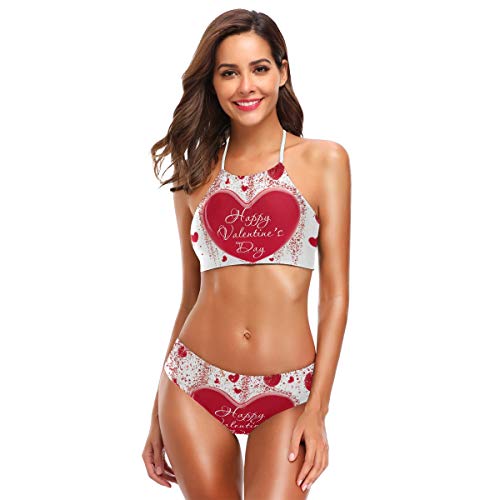 Ahomy Happy ValentineDay Love Heart - Conjunto de bikini de dos piezas de cuello alto para mujer Multicolor multicolor Large