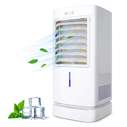 Aire Acondicionado Móvil, Enfriador de Aire Portátil con Cristal de Hielo , Climatizador Evaporativo Silencioso de Bajo Consumo de Energía con Humidificación para Hogar y Oficina