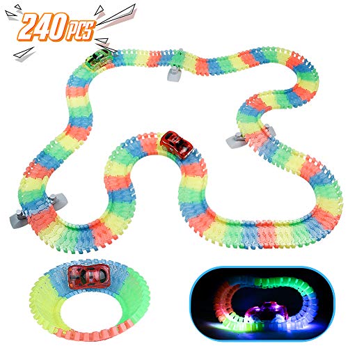 Akokie Circuito Coches Niños Luminoso Pista Coches con 2 LED Coches de Juguetes Niños para 3 4 5 6 años (240 Piezas)