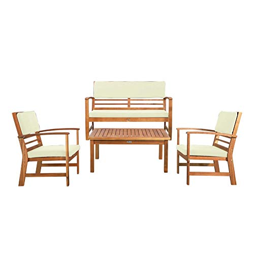 Aktive Garden 61001 - Conjunto jardín en madera de Acacia con mesa, banco y 2 sillones