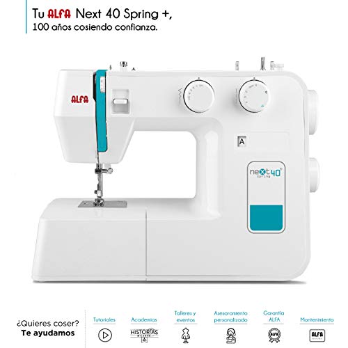 Alfa NEXT 40 Spring - Máquina de coser con 25 puntadas, color azul cielo Alfa NEXT 40 Spring - Máquina de coser con 25 puntadas, color azul cielo