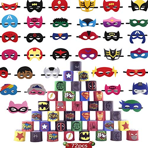 AlgaMarina 36 Pcs Máscaras de Superhéroe y 36 Pcs Pulseras de Superhéroe Máscaras de Fieltro para Cosplay de Superhéroe, Ideal para Fiesta de Cumpleaños o como Regalos a Niños