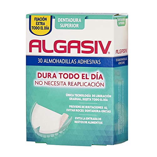 Algasiv, Almohadillas Adhesivas para Dentaduras Postizas Superiores, Dura Todo el Día y protege las encías, 30 Unidades Algasiv, Almohadillas Adhesivas para Dentaduras Postizas Superiores, Dura Todo el Día y protege las encías, 30 Unidades