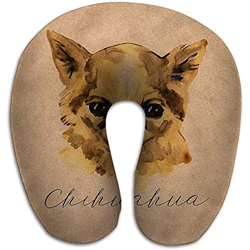 Almohada en Forma de U Cuello Almohada Multifuncional Chihuahua Popular Mini Cabeza de Perro Toy Terrier Acuarela Acuarela Colección de Animales Perros Chihuahua