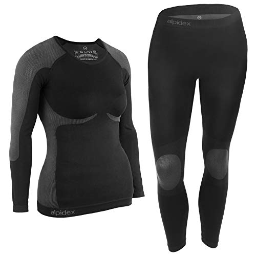 ALPIDEX Ropa Interior para esquí, térmica y Funcional para Mujer - Transpirable, cálida y de Secado rápido - Tamaño S/M, Black Grey