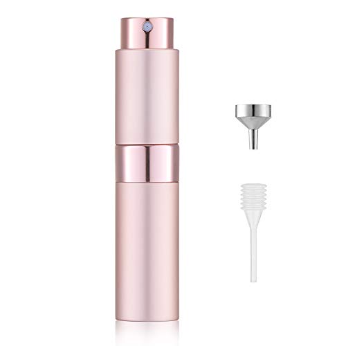 Aluminio Atomizador de Perfume (8ML) Recargable - para Mujer & Hombre | Frasco Perfume Vacios | Vaporizador Perfume Portatil para Viaje - Con Mini Embudo y Pipeta (Rosa Mate)