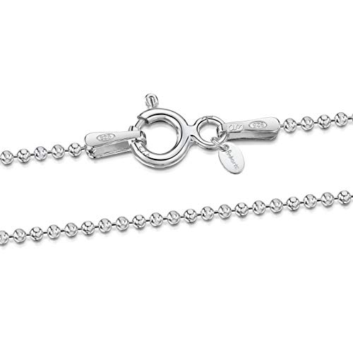 Amberta® Joyería - Collar - Fina Plata De Ley 925 - Diamante Corte - Cadena de Bola - 1.2 mm - 40 45 50 55 60 70 80 90 cm (45cm)