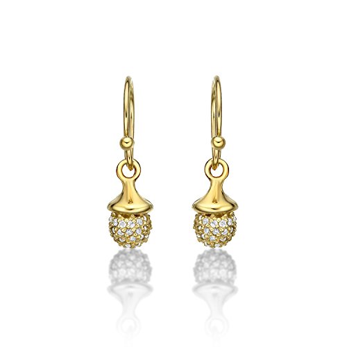 Aretes de Bellota en Oro Amarillo de Plata Esterlina Chapada con Oro Amarillo 18K con Piedras de Circonita Cúbica Blanca . Aretes Colgantes de Bellota Dorados con Bellota de Oro y Cierre de Gancho. Aretes de Bellota en Oro Amarillo de Plata Esterlina Chapada con Oro Amarillo 18K con Piedras de Circonita Cúbica Blanca . Aretes Colgantes de Bellota Dorados con Bellota de Oro y Cierre de Gancho.