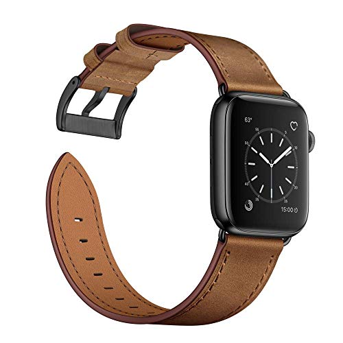 Arktis Correa de Piel Compatible con Apple Watch 42/44mm (Series 1, Series 2, Series 3, Series 4, Series 5) con una Hebilla y Conectores de Acero Inoxidable - Pardo Beige