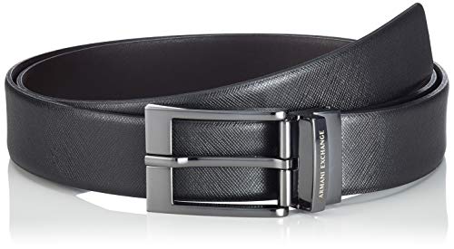 Armani Exchange Leather Belt With Plaque Cinturón, Negro (Black/Dark Brown 54120), No Aplica (Talla del fabricante: TU) para Hombre